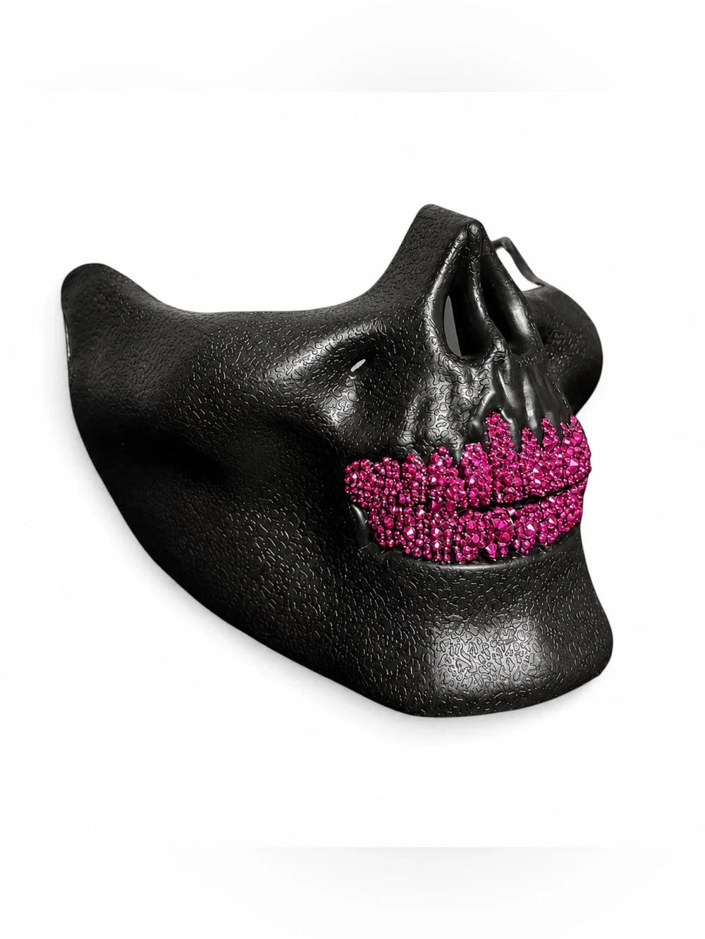 Black Half Skull Mask With Blinged Out Pink Crystal Grillz EDC Rave Costume New
